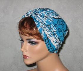 Handmade Twist Turban -White,Turquoise Blue, Peacock