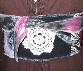Patchwork Obi Tie Sash Hippie Hip Belt Womens Upcycled in Black Purple White Summer Festival Wear