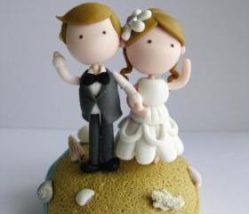 Wedding Clay Cake Topper - Beach Theme (Not Edible)