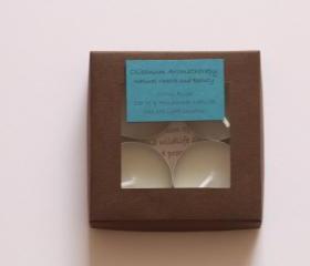 Natural wax tea light candles set of 4 in Citrus Rush, handmade by Olibanum Aromatherapy in the UK