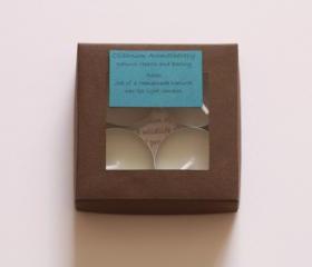 Natural wax tea light candles set of 4 in Relax, handmade by Olibanum Aromatherapy in the UK