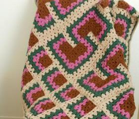Crocheted Afghan Blanket Country Colors in Granny Square