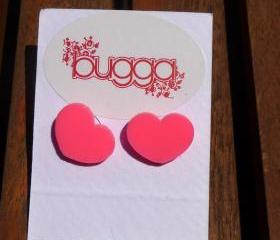 Neon Pink Heart Shaped Stud Earrings,Plexiglass Earrings,Lasercut Acrylic