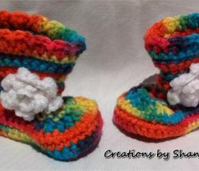 0 to 3 months Baby Crocheted Rainbow Boots with Flower