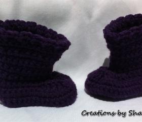  0 to 3 months Baby Crocheted Purple Boots