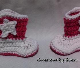  0 to 3 months Baby Crocheted Cowboy Boots Pink White