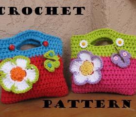 Girls Bag / Purse with Large Flower and Butterfly, Crochet Pattern PDF,Easy, Great for Beginners, Pattern No. 10