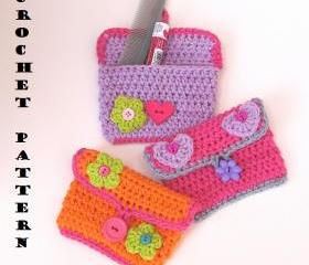 Girls Purse/ Wallet with Flower and Heart, Crochet Pattern PDF,Easy, Great for Beginners, Pattern No. 11