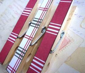 Gingham Silver - Decorated Clothespins Fridge Magnets - Set of 3