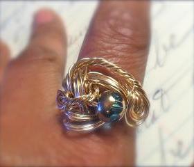Scroll Open Worked Wire Wrapped Brass Ring