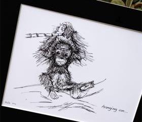 Original art illustrative print, Orangutan (10' x 12')