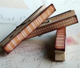 Orange Checks and Stripes - Decorated Clothespins Fridge Magnets - Set of 3