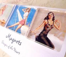 Square Glass Magnet set - Pinup Girls