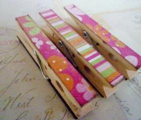 Tutti Frutti - Decorated Clothespins Fridge Magnets - Set of 3