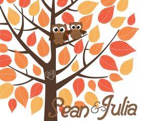 Personalized Wedding Signature Tree 16x20 holds 75 signatures guest book alternative with owls