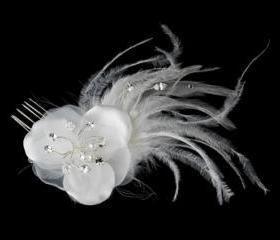 Feather wedding hair comb with Swarovski Crystals