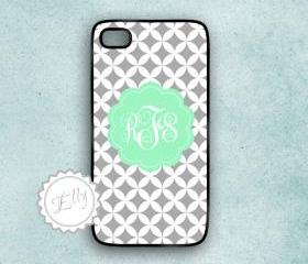 Iphone in case мint and gray diamond pattern custom monogram cover fits iPhone 4 4S