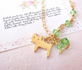 Kitty Luvs Green Necklace -14K gold with Swarovski Crystals