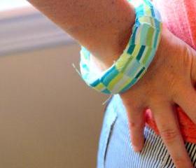 Fabric Bangle - Blue and Green Stripes
