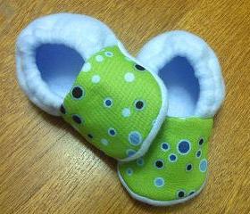 Bubbles in Lime Green and Blue Fleece Baby Booties