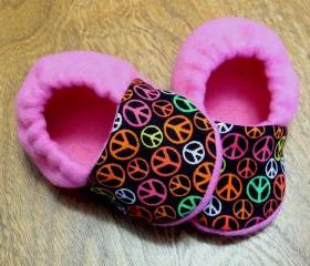 Mod Peace Signs and Pink Fleece Baby Booties