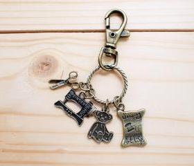 Charm Key Chain, Sewing machine and Teddy Bear