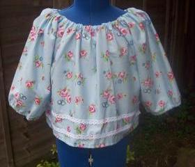 Girls blue floral cotton smock top
