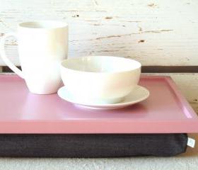 Breakfast serving or Laptop Lap Desk- Pink with Grey Pillow