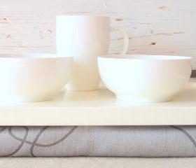  Laptop Lap Desk or Breakfast serving Tray - Off White with light Grey- Custom Order