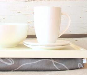  Laptop Lap Desk or Breakfast serving Tray - Off white with grey- Custom Order