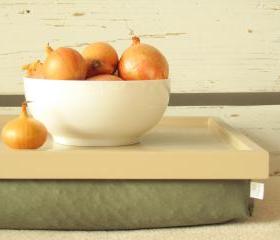  Laptop Lap Desk or Breakfast serving Tray - Creme with haki Green- Custom Order