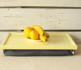 Laptop Lap Desk or Breakfast serving Tray- Yellow with Grey Pillow