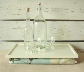 Laptop Lap Desk or Breakfast serving Tray - Off White with Blue Floral- Custom Order