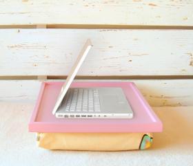  Laptop Lap Desk or Breakfast serving Tray - Pink with Creme Multicolr spots- Custom Order