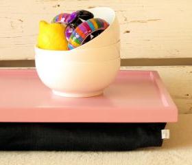 Breakfast serving or Laptop Lap Desk- Pink with Black Linen fabric- Custom Order