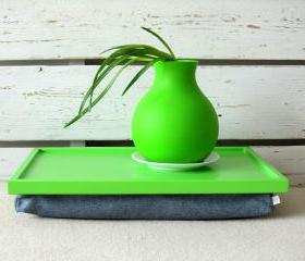  Laptop Lap Desk or Breakfast serving Tray - Lime Green with Denim- Custom Order