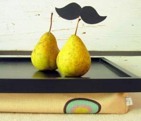  Laptop Lap Desk or Breakfast serving Tray - Black with creme Milticolor- Custom Order