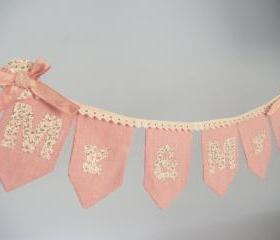 Pink Linen and lace Mr ans Mrs Wedding banner