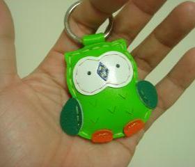 Fanny the Owl Leather Keychain ( Green )