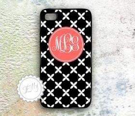  Coral iphone case personalized french style monogram hard cover - floral damask