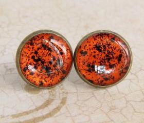 Halloween Jewelry - Stud Earrings, Glitter Fake Plugs, Resin Jewelry - SPOOKY ORANGE