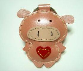 Polly the Pig Leather Keychain ( Metallic Pink )