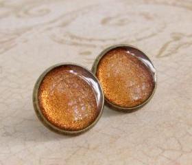 Copper Earrings, Post Earrings, Stud Earrings, Resin Earrings, Glitter Earrings, Sparkly Earrings, Fake Plugs, Faux Plugs