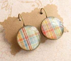 Plaid Earrings, Leverback Earrings, Country Style, Resin Earrings, Resin Jewelry