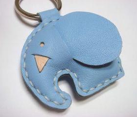 Laura the Elephant Leather Keychain ( Light Blue )