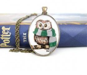 Owl Jewelry, Owl Necklace, Harry Potter Necklace, Harry Potter Jewelry, Slytherin Necklace, Hogwarts Apparel, Owl Gifts