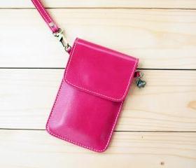 iPhone case, Leather bag with hand strap, PINK