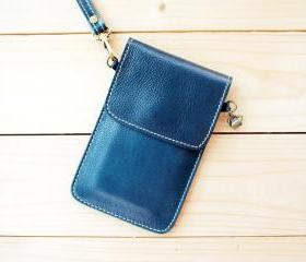 iPhone case, Leather bag with hand strap, BLUE