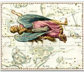 Zodiac Sign Virgo Constellation, vintage celestial map printed on parchment paper. Buy 3 and get 1 FREE