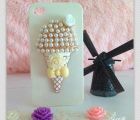 Free shipping - Ice cream bling Iphone case (back only) - ivory